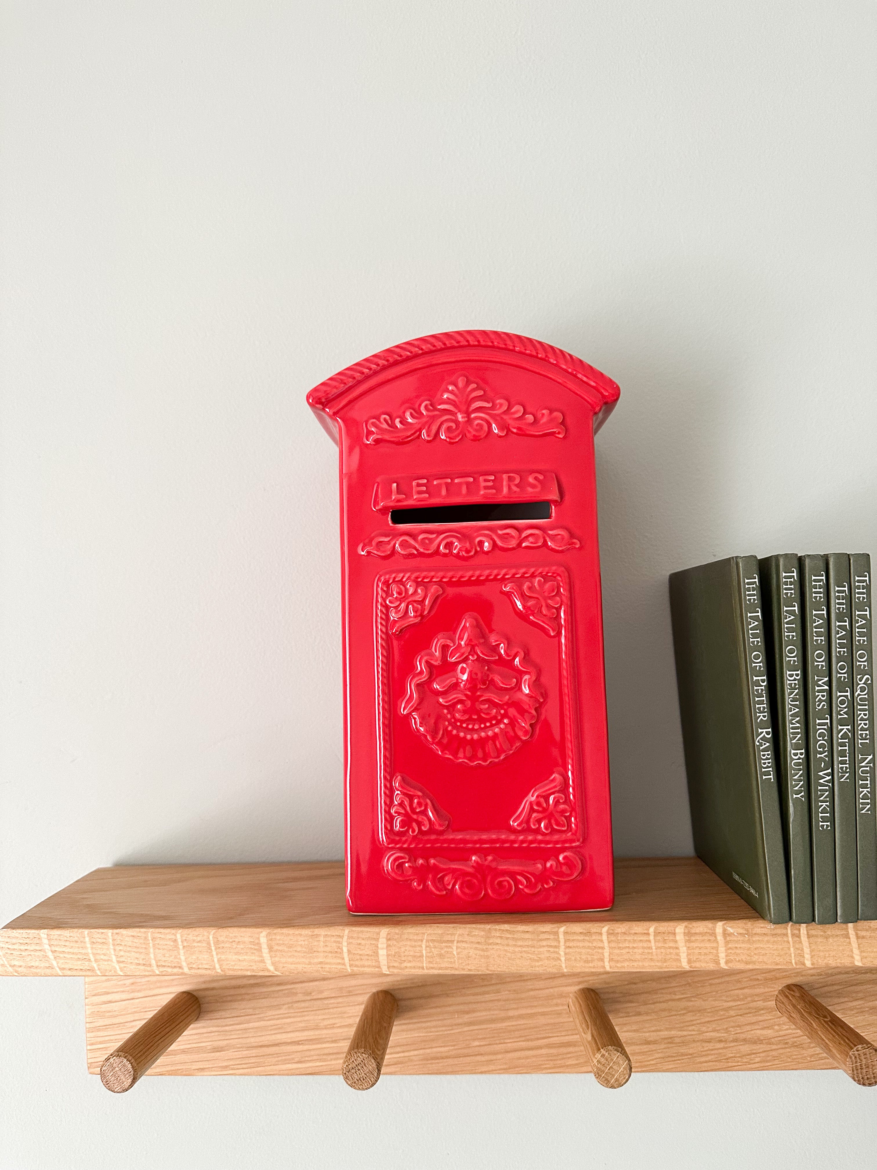 Vintage ceramic rectangular red post box money box - Moppet