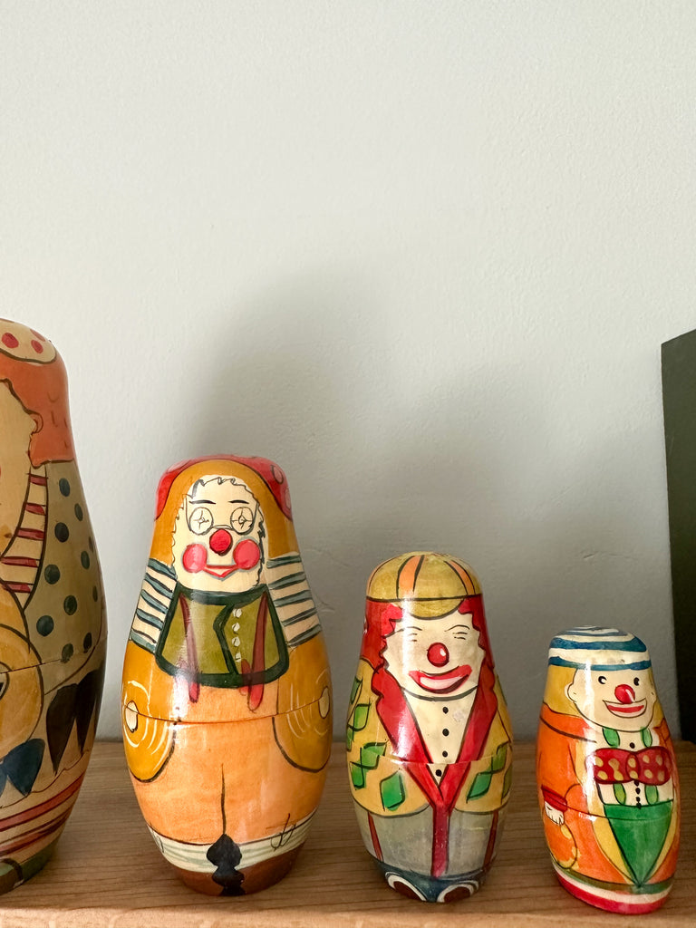 Vintage unusual clown wooden nesting Russian Matryoshka dolls - Moppet