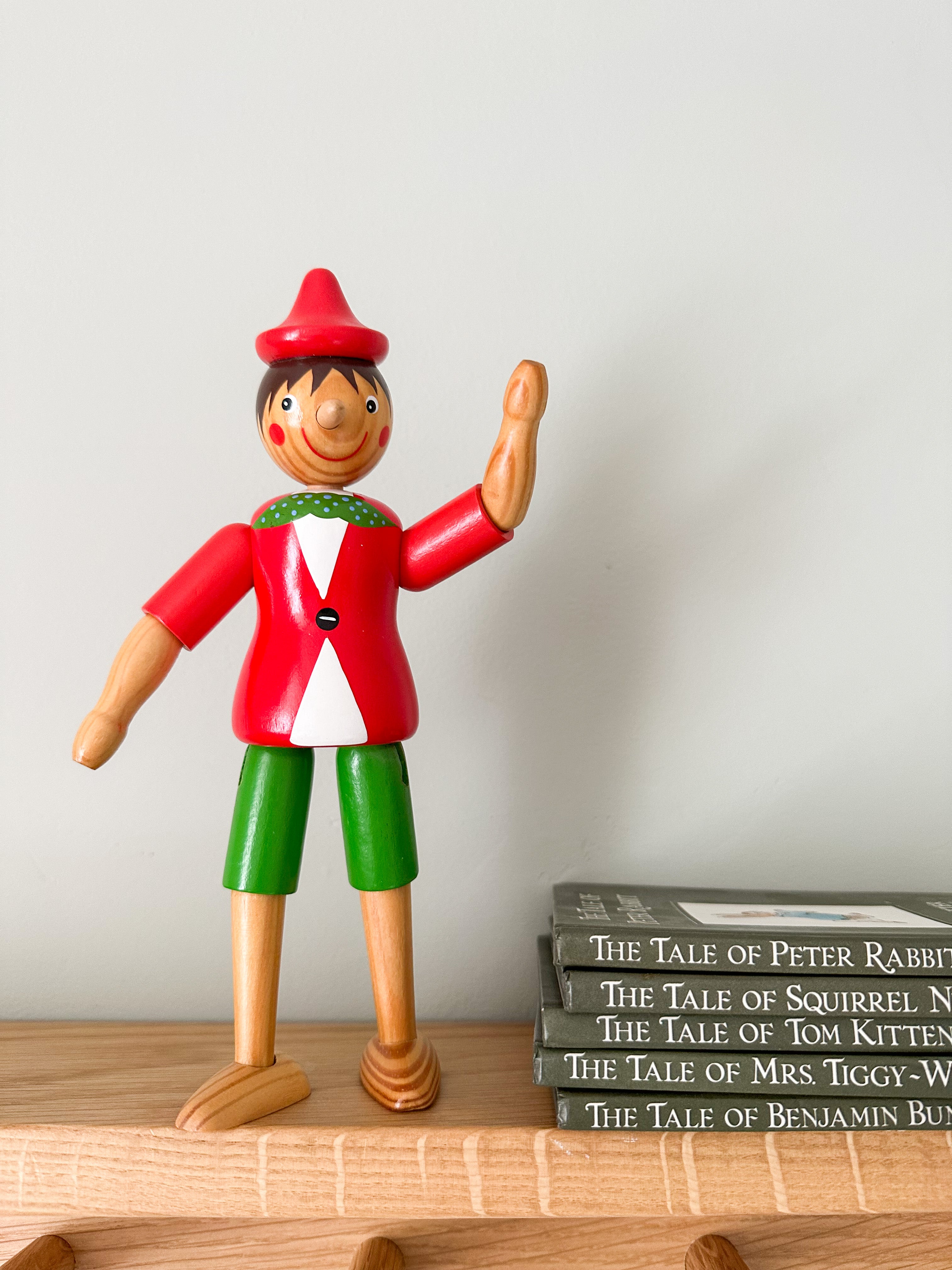 Vintage Italian wooden articulated wooden Pinocchio, by Sevi 1831 - Moppet