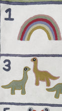 Load and play video in Gallery viewer, Handmade numbers 123 crewel wall hanging tapestry (feat. dinosaurs, unicorns, flowers, cars, trains and rainbows) | Sumbal
