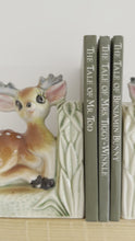 Load and play video in Gallery viewer, Pair of vintage 1950s ceramic china fawn/deer/Bambi bookends
