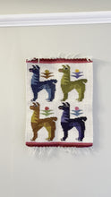 Load and play video in Gallery viewer, Vintage hand-woven South American wool wall hanging tapestry of llamas/alpacas
