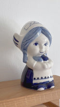 Load and play video in Gallery viewer, Vintage ceramic Delft Dutch girl piggy bank or money box, blue and white
