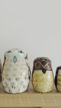 Load and play video in Gallery viewer, Vintage wooden nesting owl Russian Matryoshka dolls
