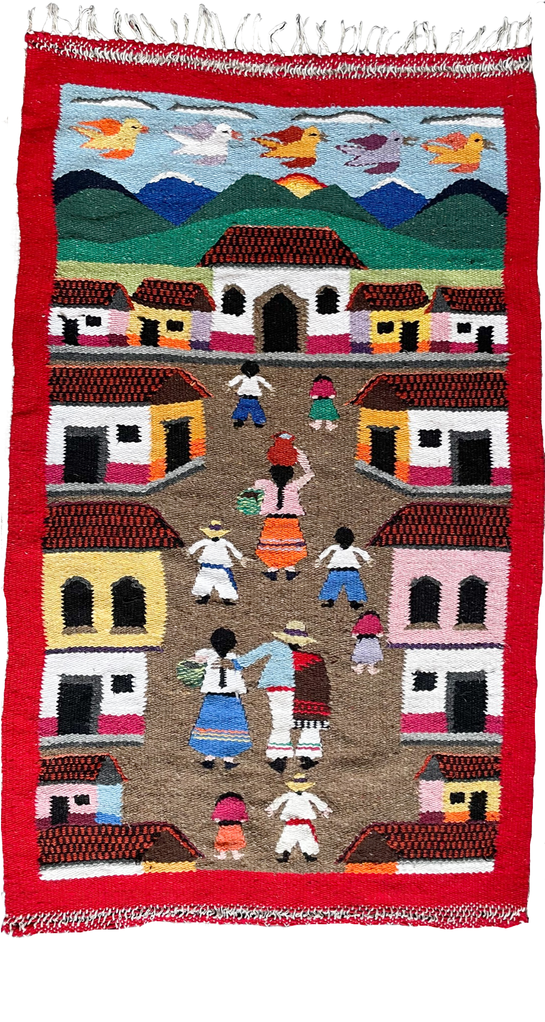 Vintage hand-woven Mexican folk art wool wall hanging or rug - Moppet