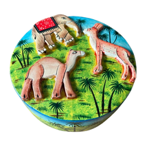Load image into Gallery viewer, Kashmiri hand-painted folk art embossed papier maché lacquered trinket box with jungle animals design - Moppet
