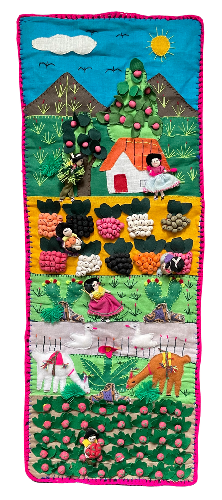 Vintage Peruvian appliqué wall hanging, featuring harvest scene - Moppet