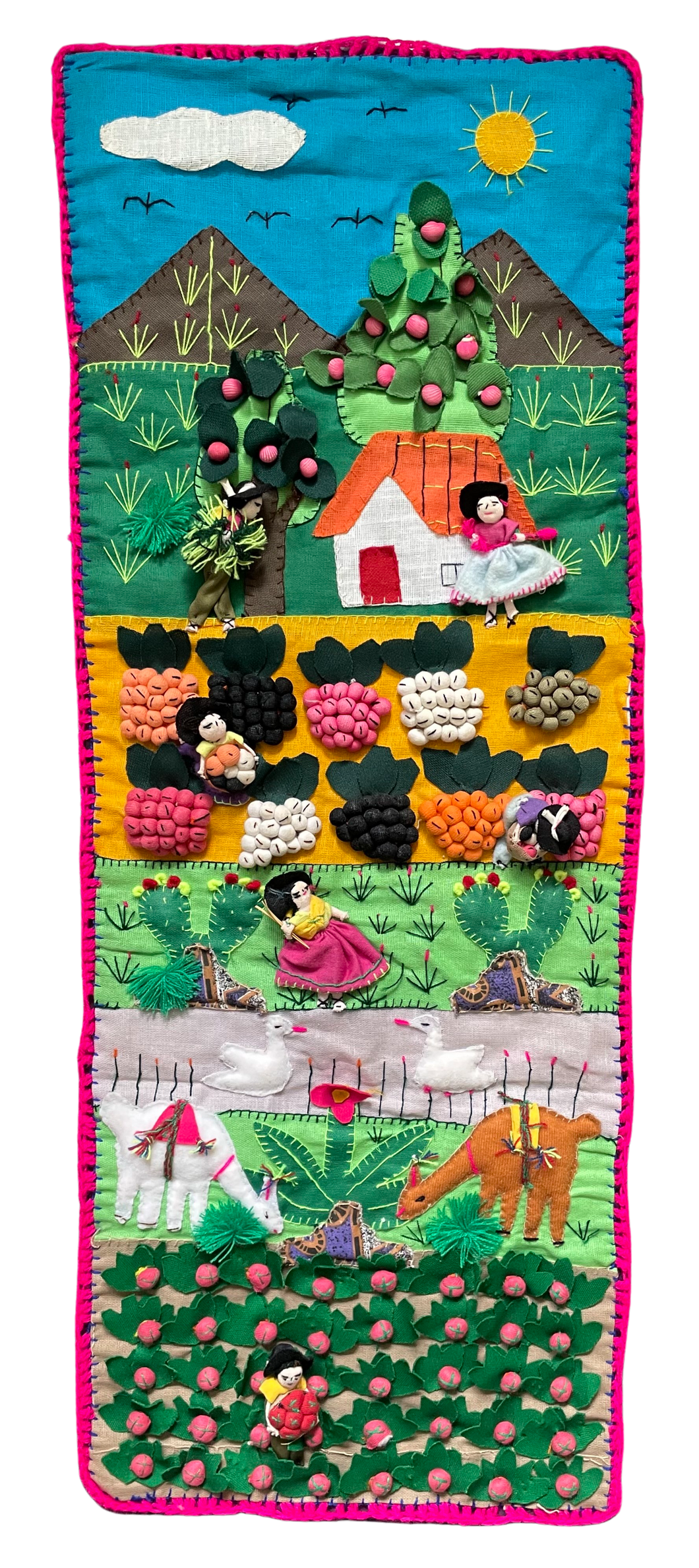 Vintage Peruvian appliqué wall hanging, featuring harvest scene - Moppet