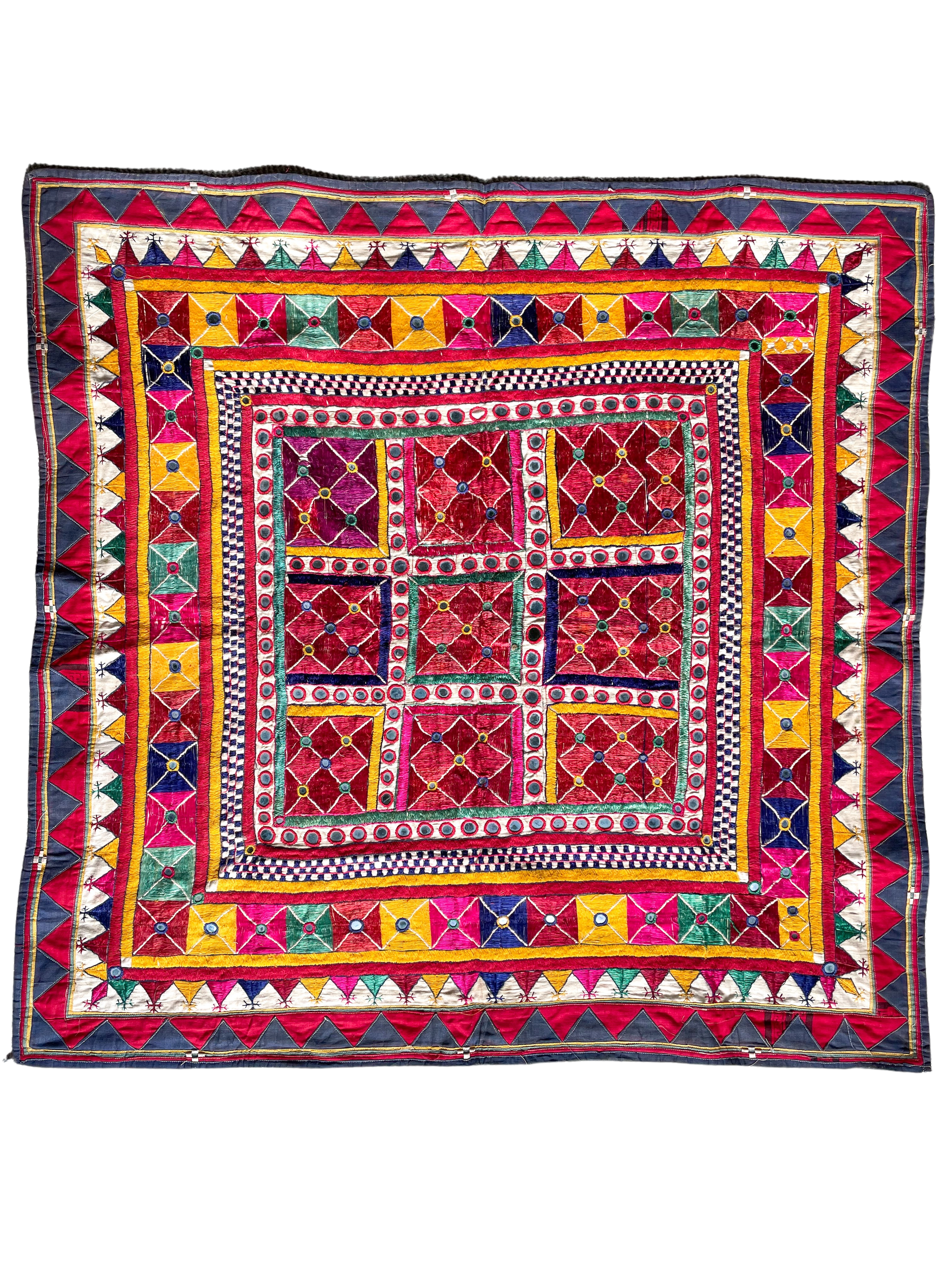 Vintage handmade Indian folk art embroidered cotton wall hanging or throw - Moppet