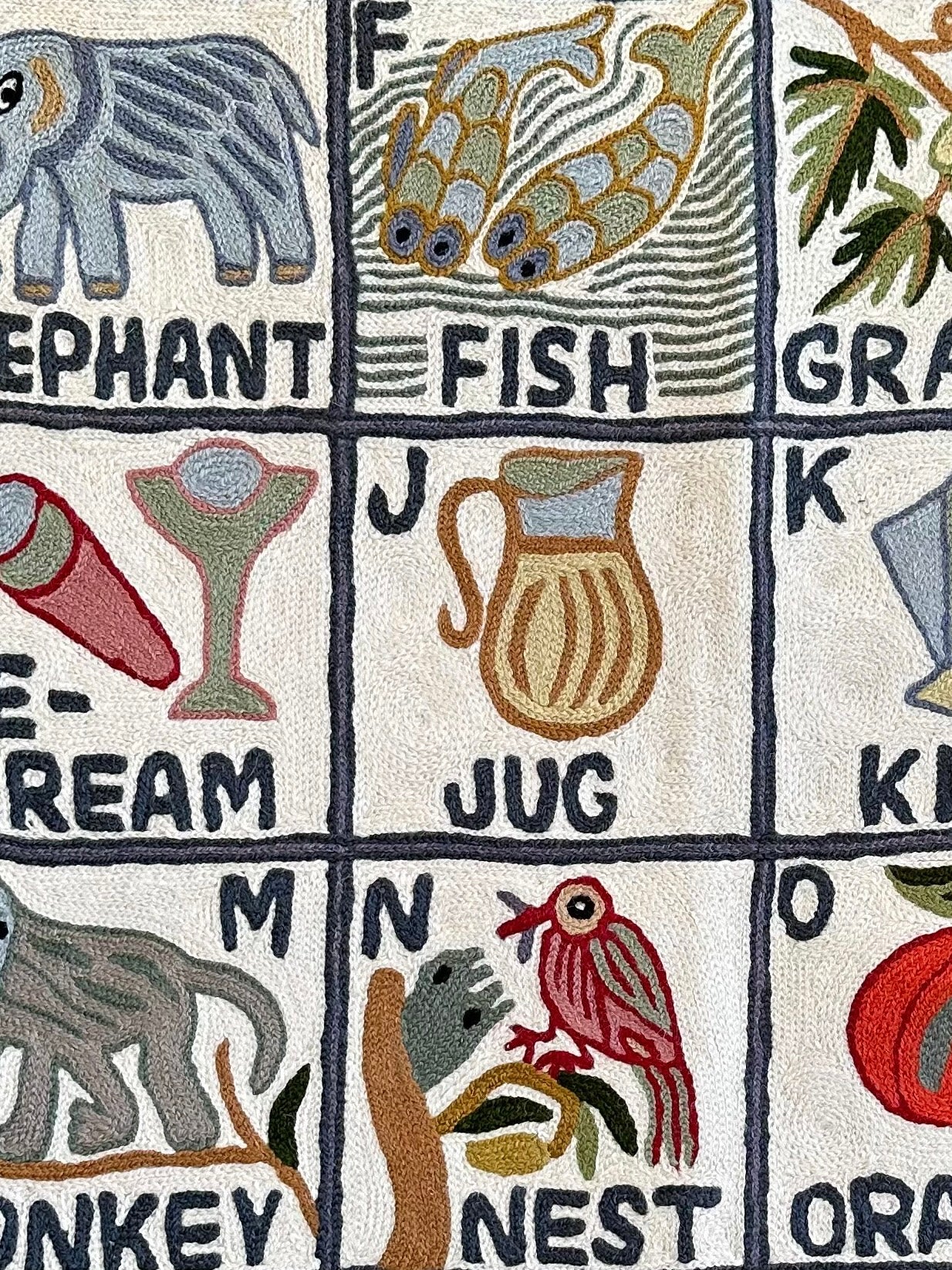 Handmade alphabet ABC crewel wall hanging tapestry | Sumbal | PREORDER - Moppet