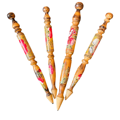 Vintage Russian hand-painted wooden giant folk art pencils - Moppet