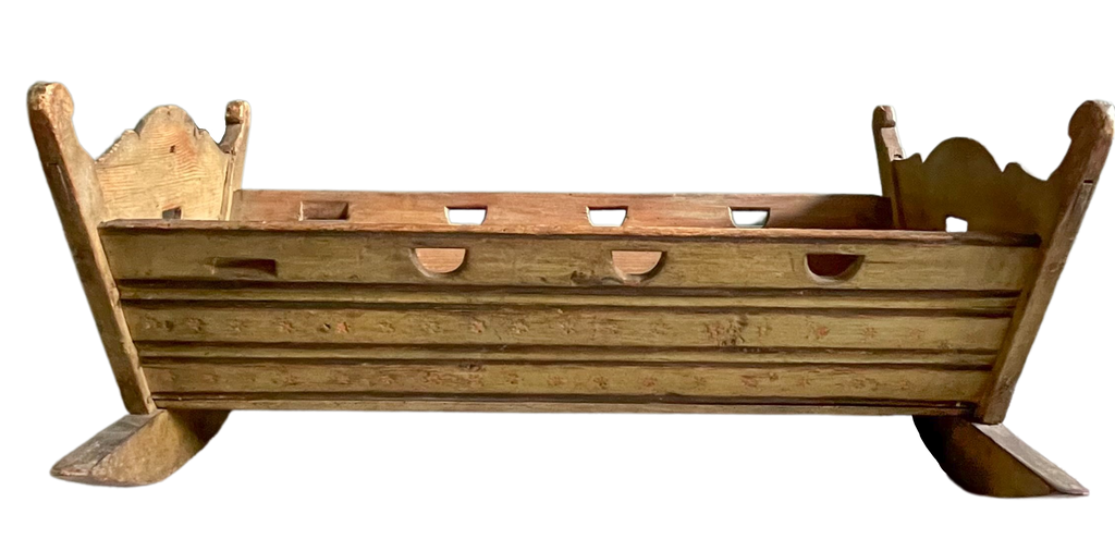 Antique 18th century Gustavian Swedish folk art cradle or crib - Moppet