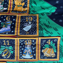 Load image into Gallery viewer, Vintage fabric quilted wall-hanging Advent calendar with pockets in Christmas tree design - Moppet
