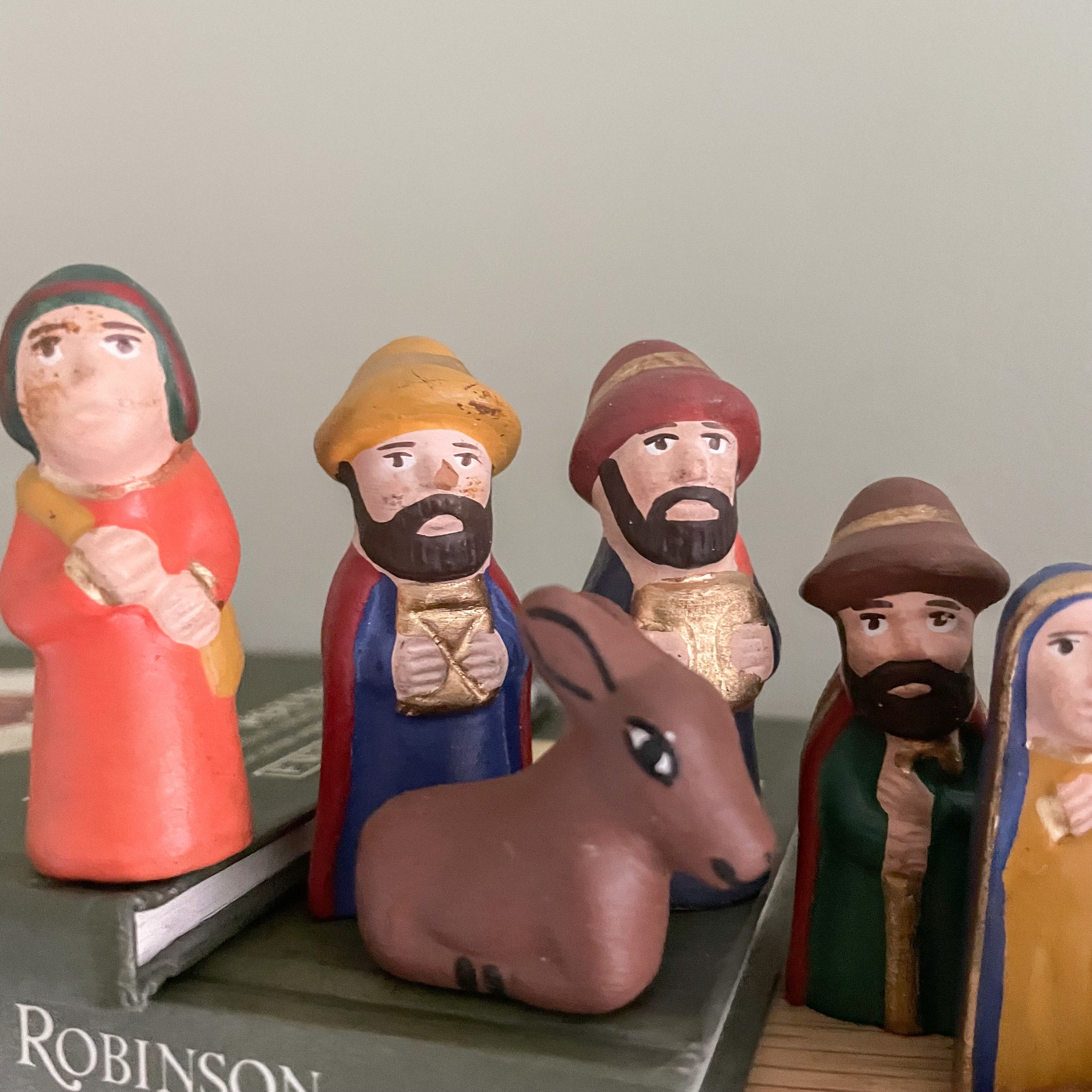 Vintage Peruvian handmade folk art ceramic pottery Christmas nativity set - Moppet