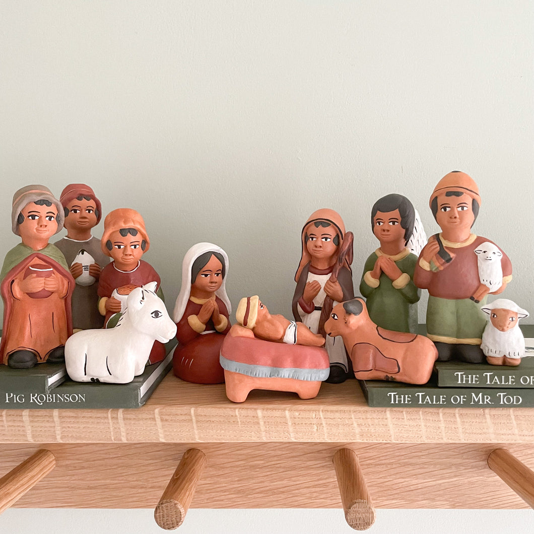 Vintage Peruvian handmade folk art ceramic pottery Christmas nativity set - Moppet