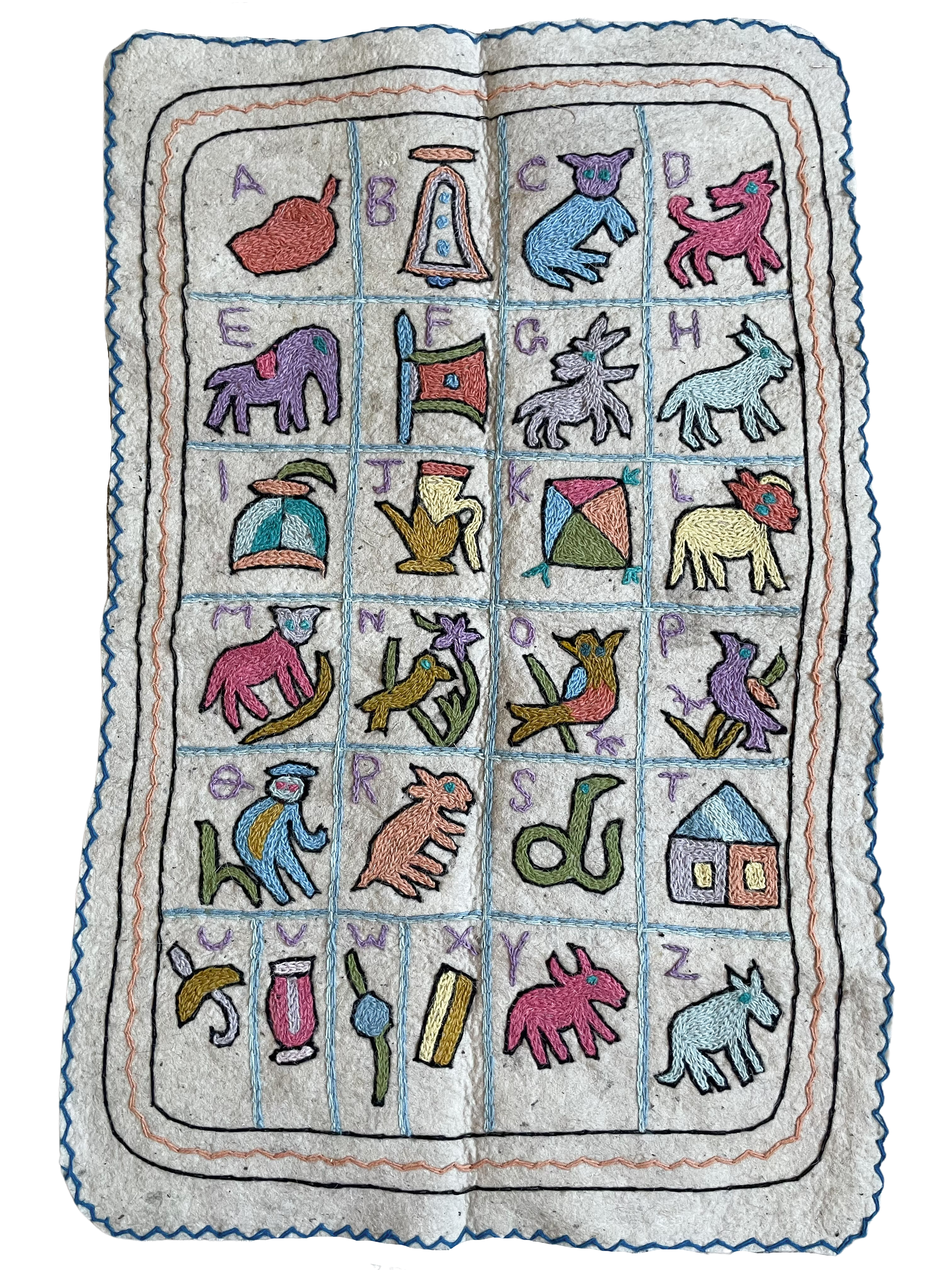 Folk art alphabet wall hanging | felt ‘namda’ ABC rug | MEDIUM | design 007 - Moppet
