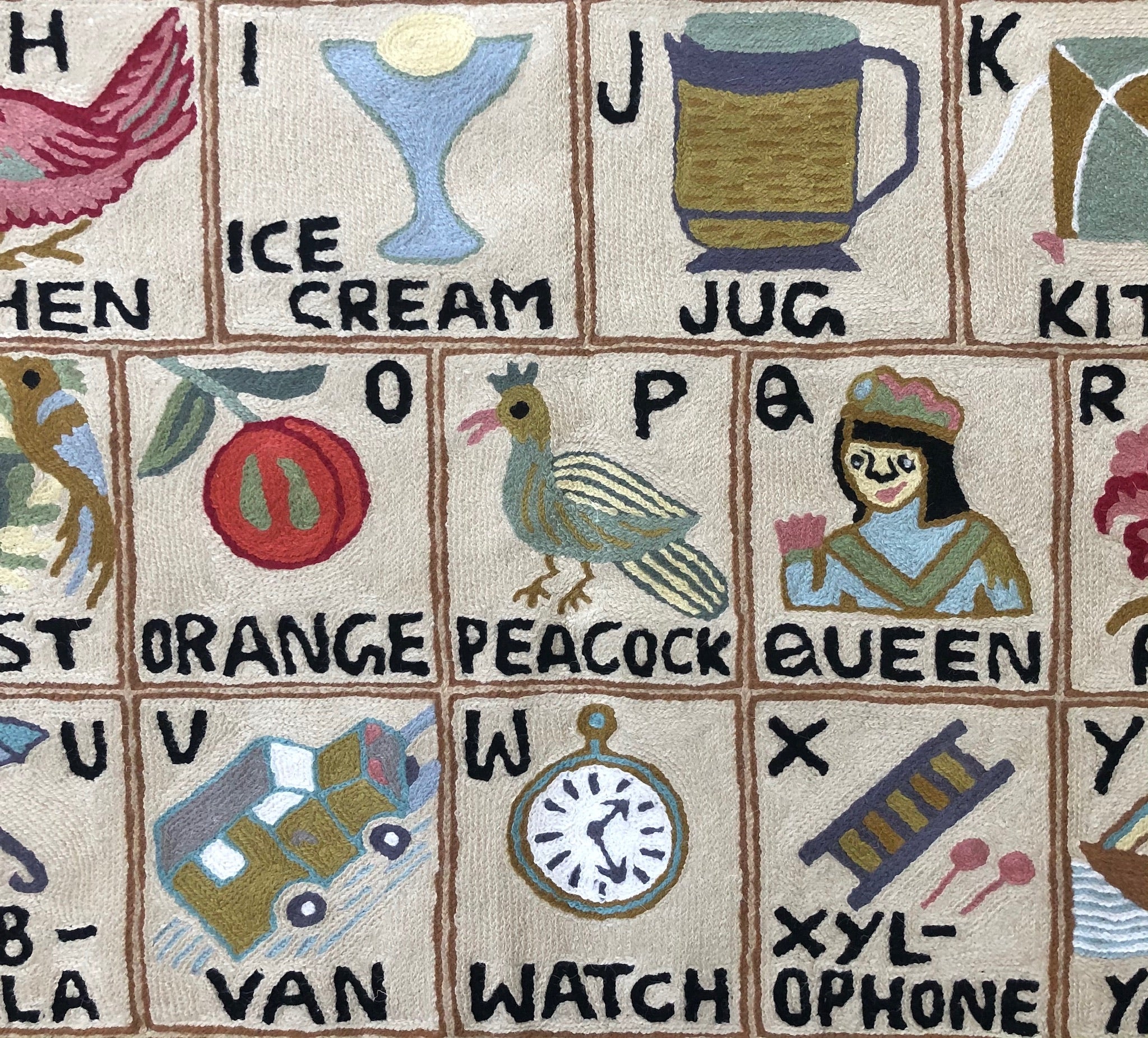 Moppet ABC alphabet wall hanging hand embroidered children's wall art