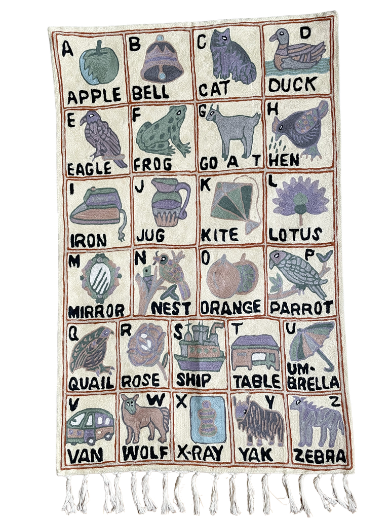 Handmade alphabet ABC crewel wall hanging tapestry | Jhelum - Moppet