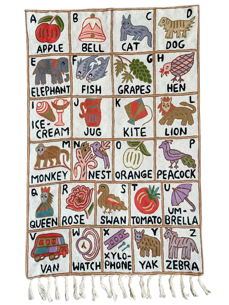 Handmade alphabet ABC crewel wall hanging tapestry | Shekdur - Moppet