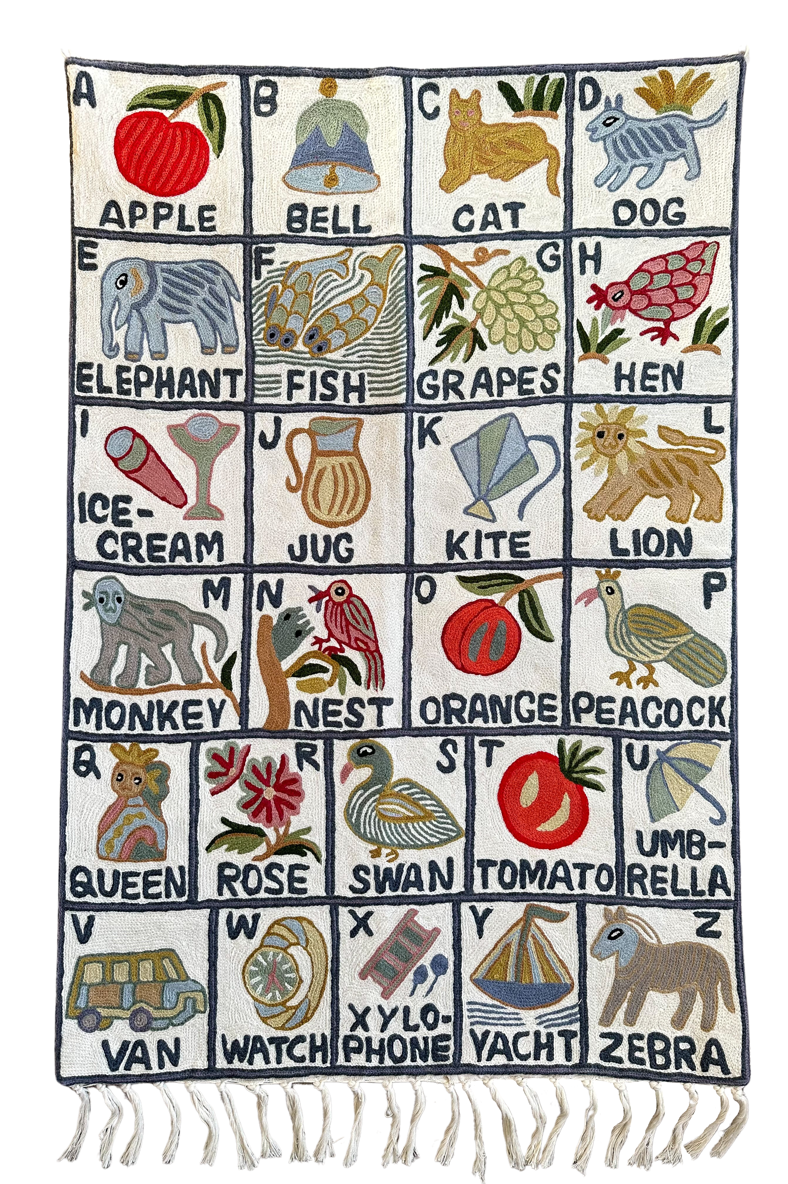 Handmade alphabet ABC crewel wall hanging tapestry | Sumbal | PREORDER - Moppet