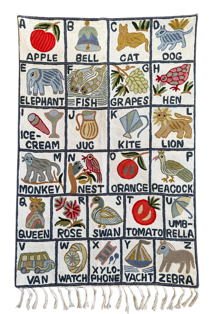 Handmade alphabet ABC crewel wall hanging tapestry | Sumbal | PREORDER - Moppet