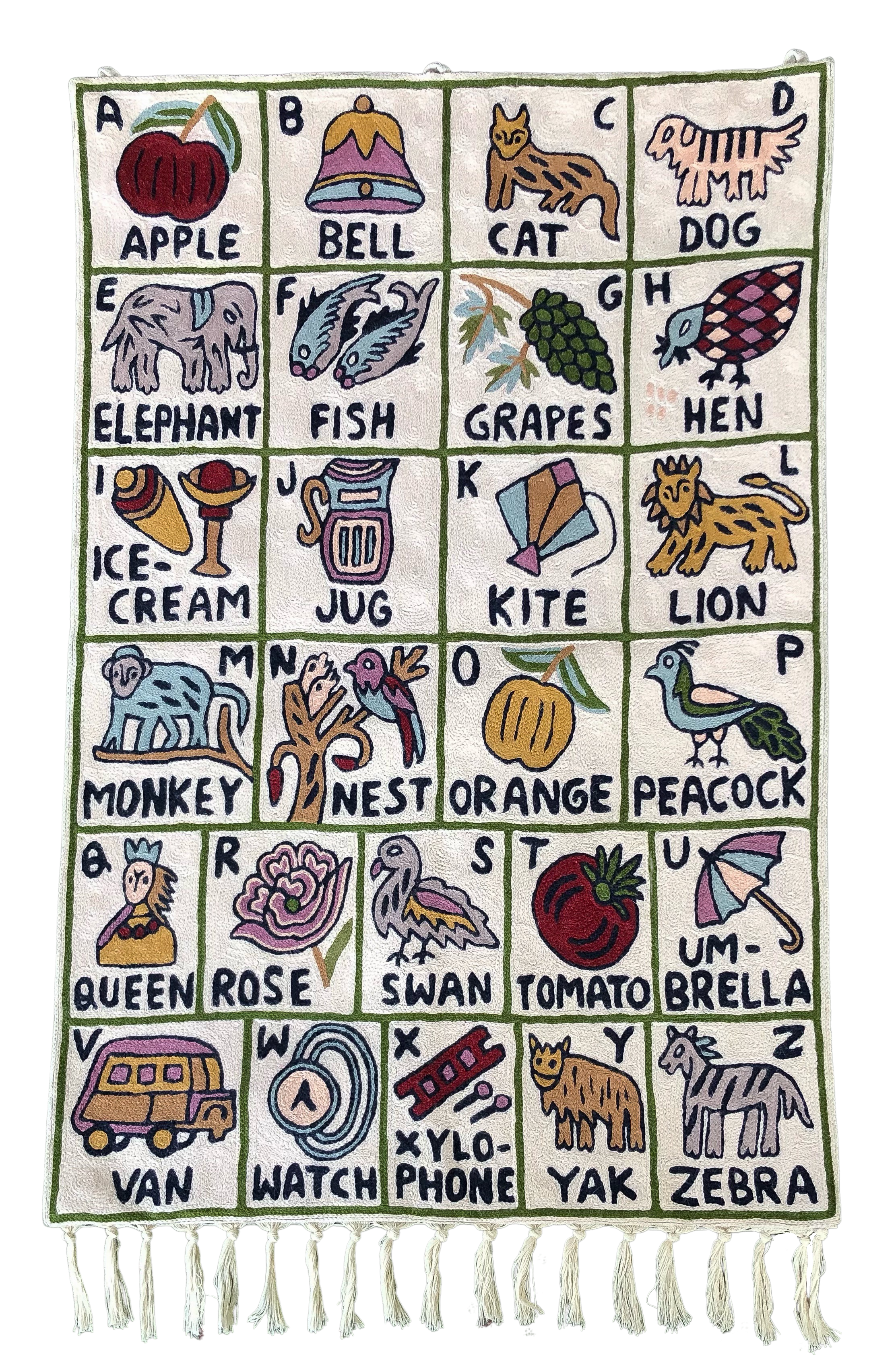 Alphabet hand-embroidered crewel wall hanging  |  Satsar - Moppet