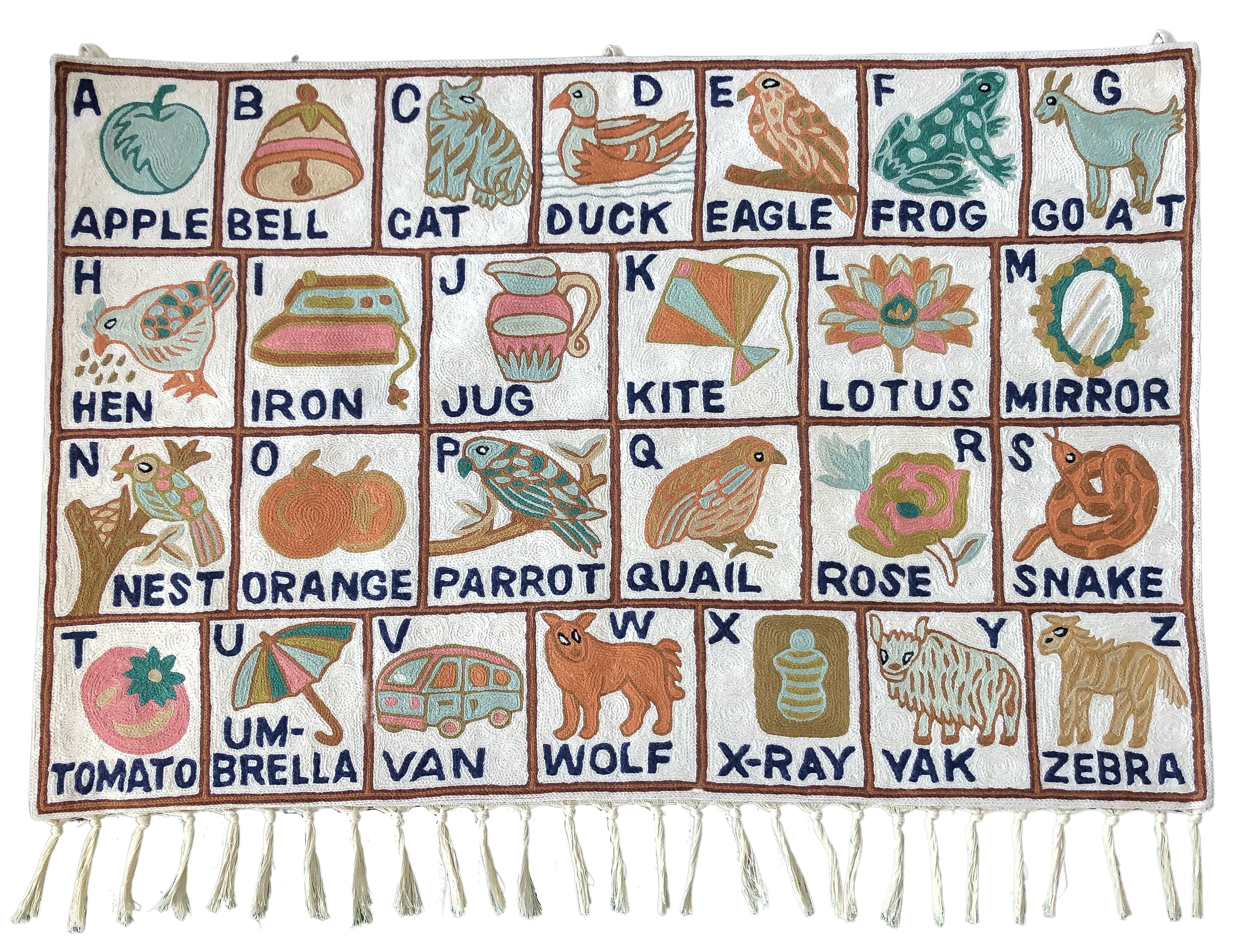 Alphabet hand-embroidered crewel wall hanging  |  Tarsar - Moppet