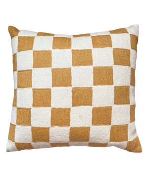 *NEW* Handmade crewel embroidered cushion cover | ochre yellow check - Moppet