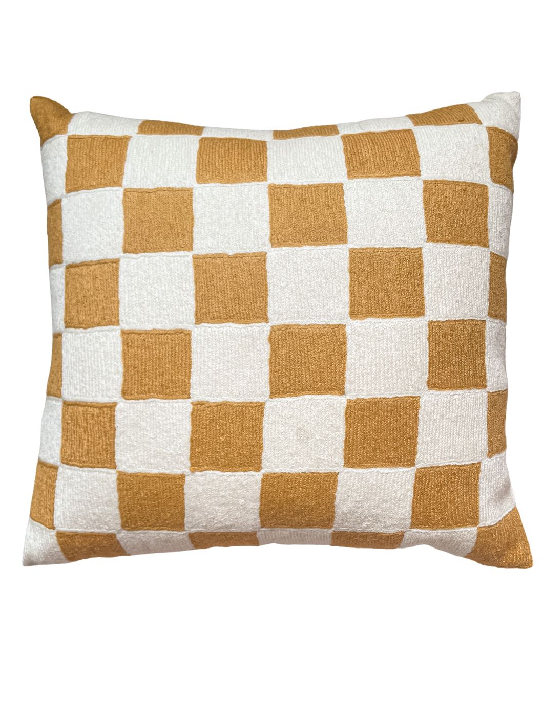 *NEW* Handmade crewel embroidered cushion cover | ochre yellow check - Moppet