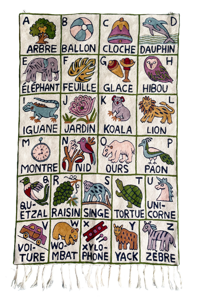 Handmade ABC alphabet crewel wall hanging tapestry |  French alphabet - Moppet