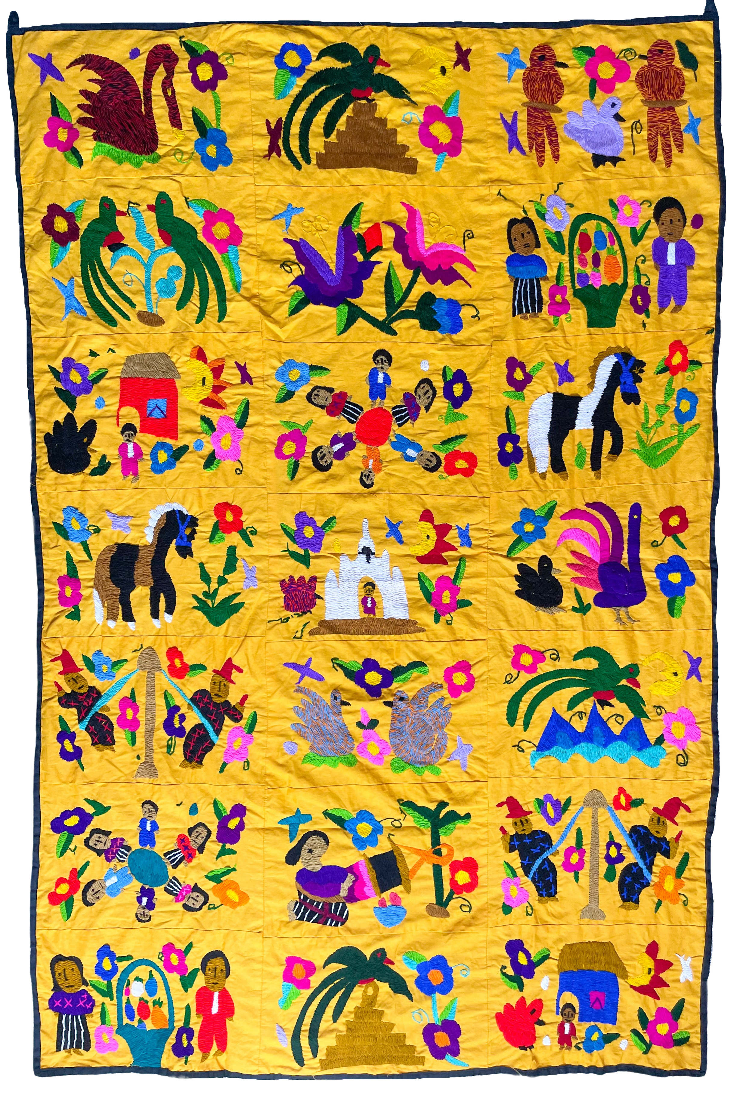 Vintage hand-embroidered Mexican Otomi folk art wall hanging tapestry - Moppet