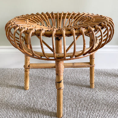 Vintage 1950s midcentury round bamboo cane lobster pot stool, Franco Albini - Moppet