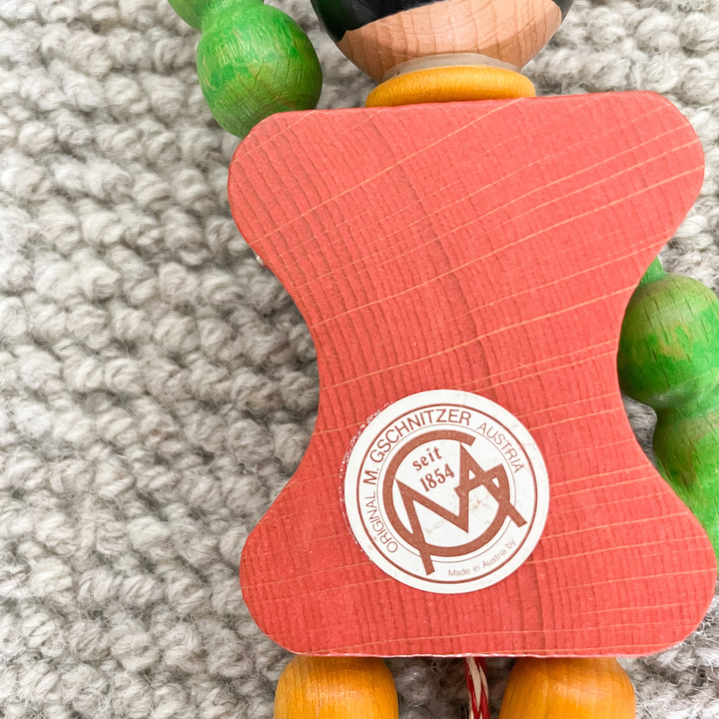 Vintage wooden Italian little boy jumping-jack pull toy by Sevi 1831 - Moppet