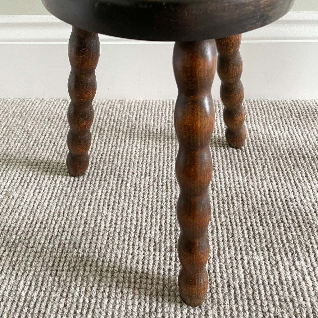 Vintage French oak bobbin 'bullseye' milking stool with three legs - Moppet