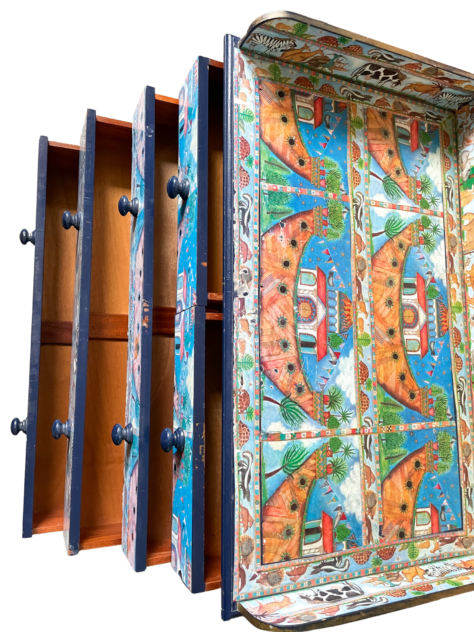Vintage chest of drawers or changing table with ‘Noah’s Ark’ mid-century decoupage - Moppet