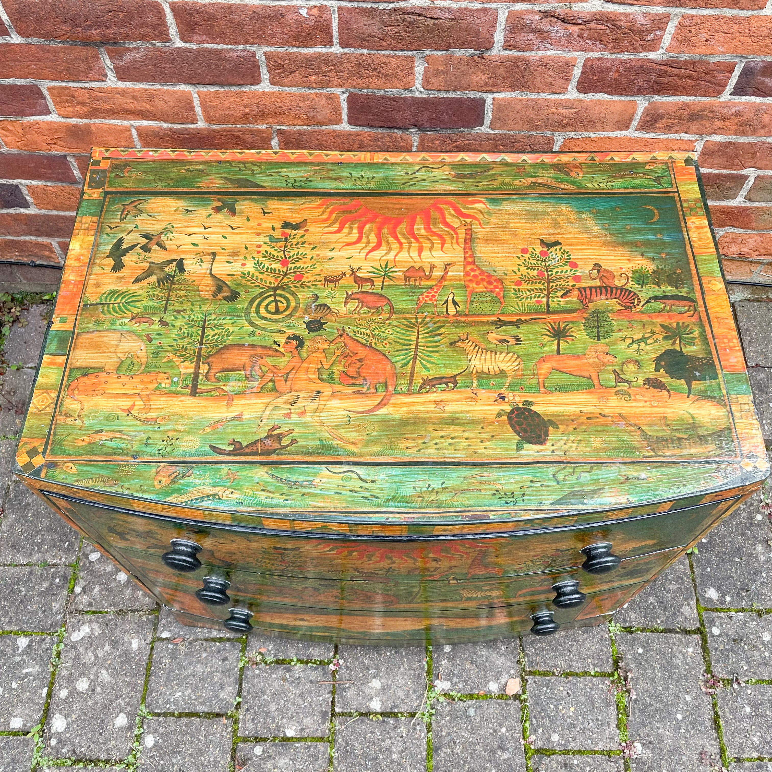 Vintage bow-fronted chest of drawers with ‘Garden of Eden’ mid-century decoupage - Moppet