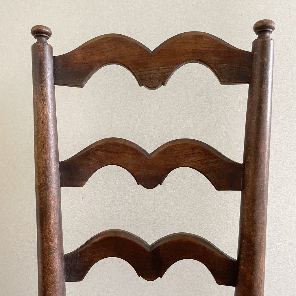 Vintage French wooden ladder-backed oak children's chair with rush seat - Moppet