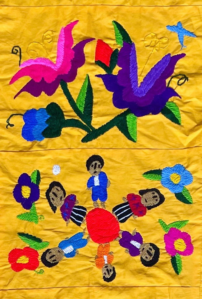 Vintage hand-embroidered Mexican Otomi folk art wall hanging tapestry - Moppet