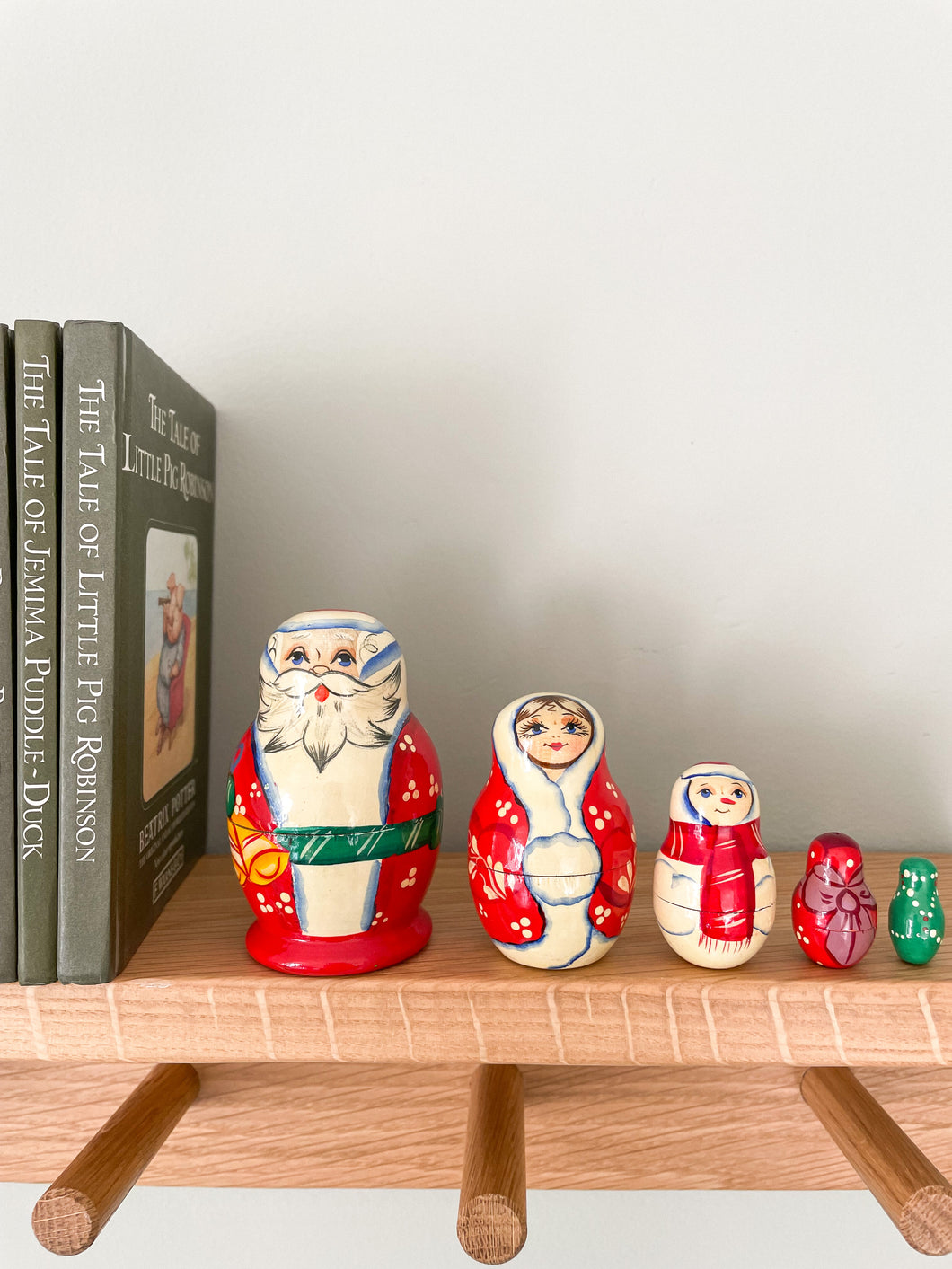 Vintage wooden Father Christmas Santa, Snowman and Christmas Tree nesting Russian Matryoshka dolls - Moppet