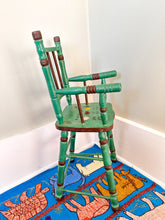 Load image into Gallery viewer, Vintage wooden folk art hand-painted doll’s highchair with floral tulip design - Moppet
