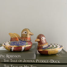 Load image into Gallery viewer, Vintage Chinese brass and enamel cloisonné bird or duck trinket box pair - Moppet
