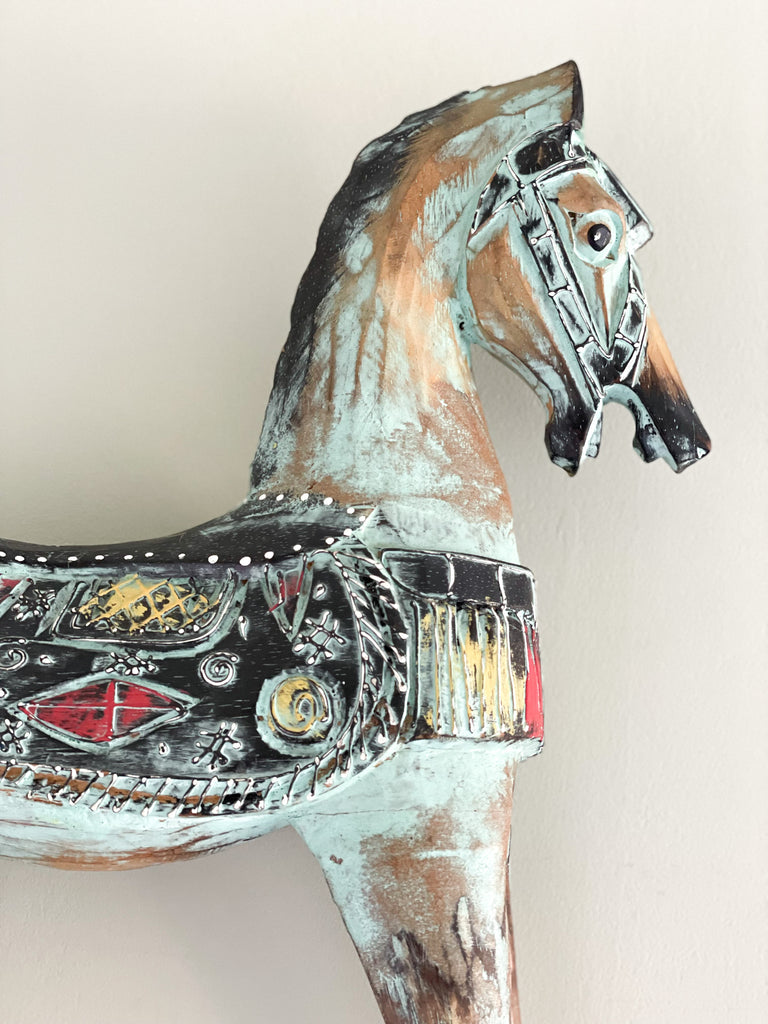 Vintage wooden folk art hand-painted large rocking horse - Moppet