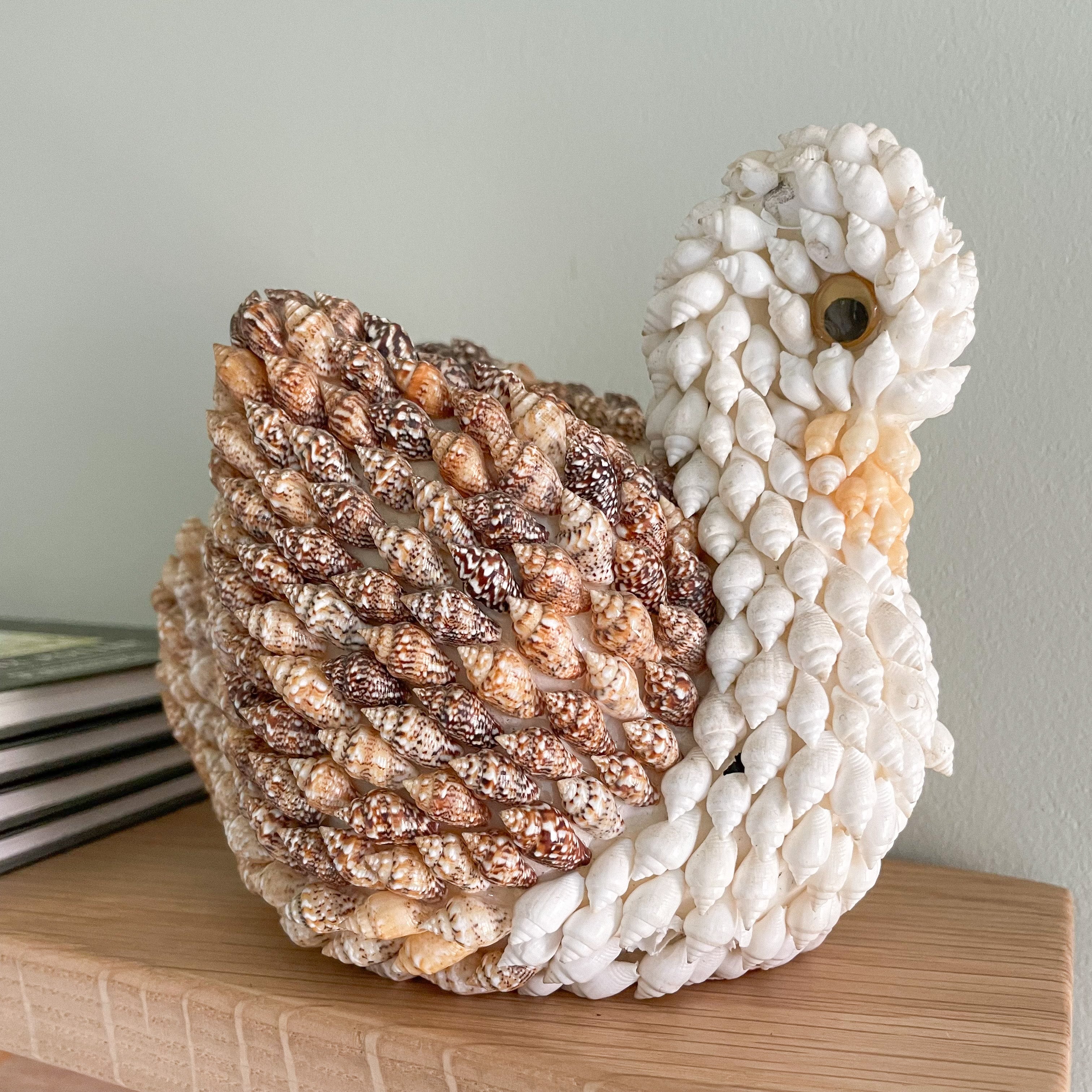 Vintage folk art sea-shell swan trinket dish or ornament - Moppet