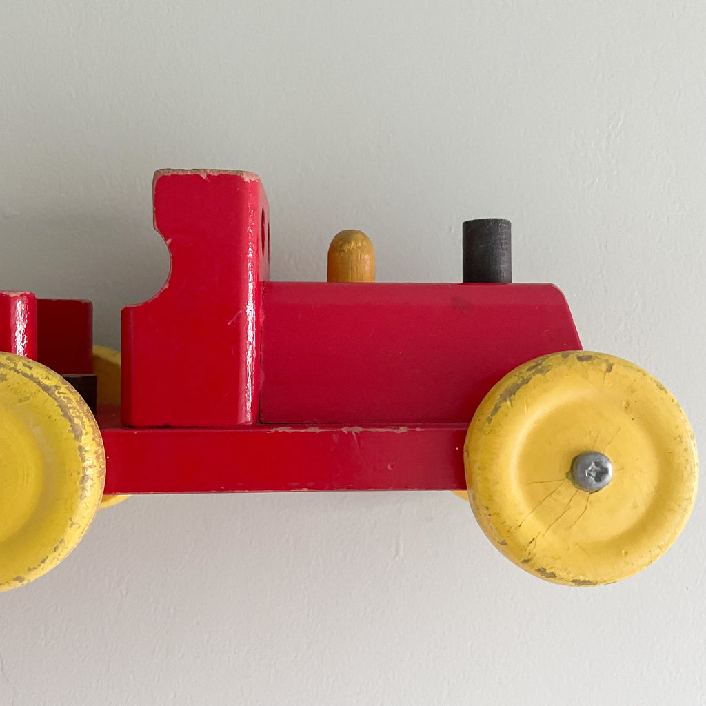 Vintage 1950s red wooden Escor train, British made - Moppet