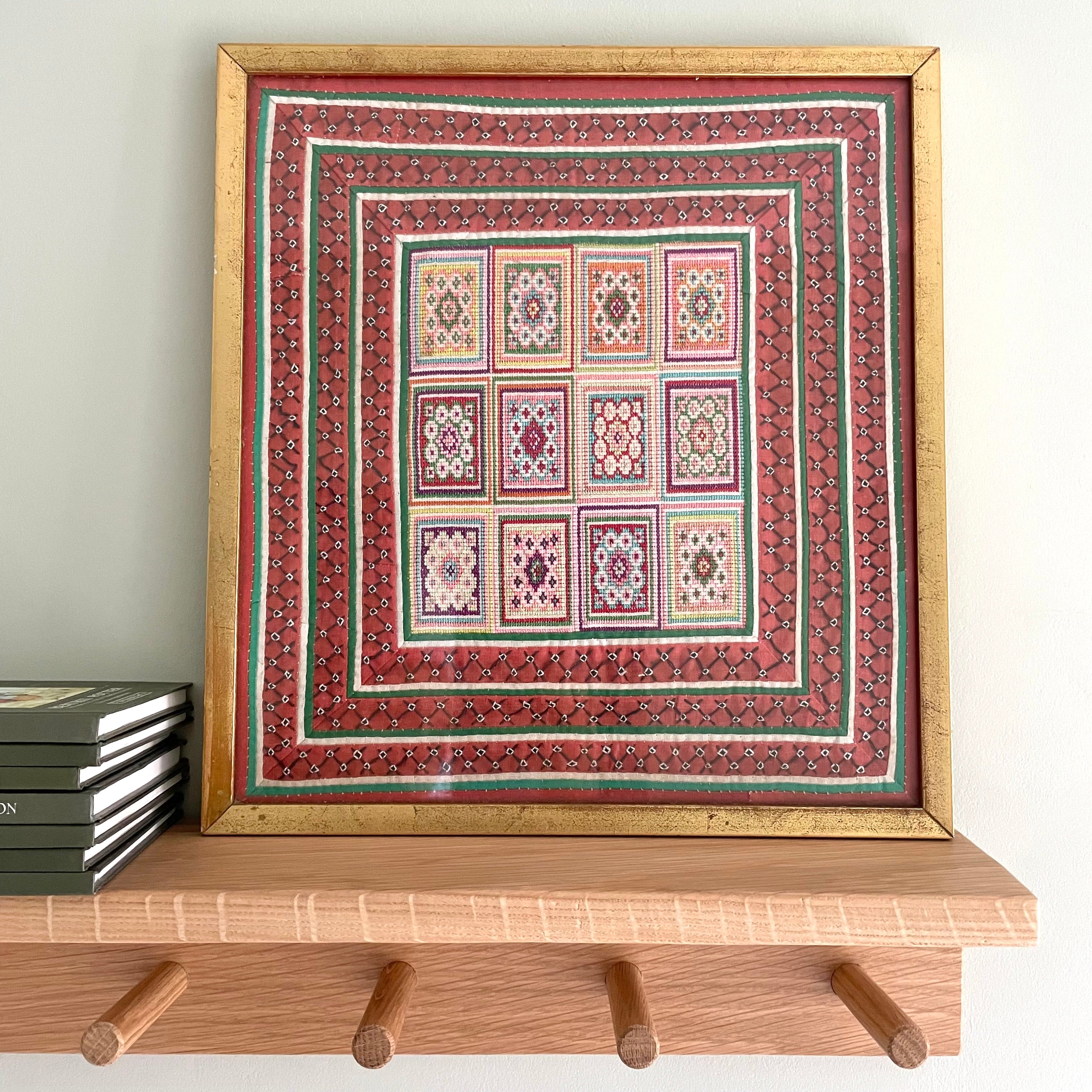 Vintage framed embroidery sampler - Moppet