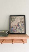 Load image into Gallery viewer, Vintage framed embroidery of a garden path and bird house / dove cote on a linen canvas - Moppet

