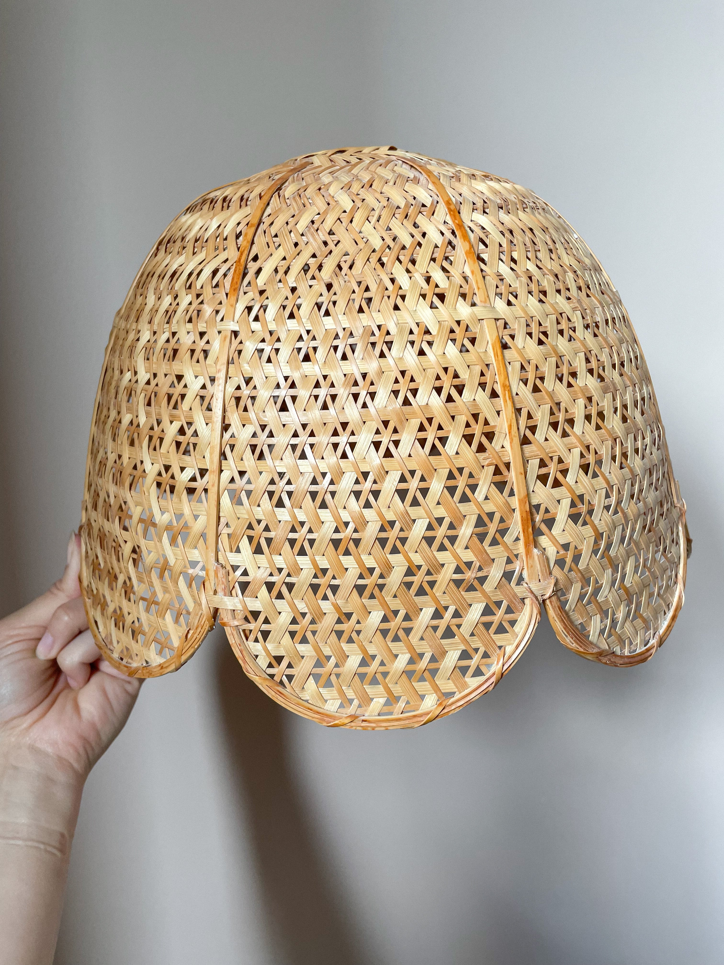 Pair of vintage woven cane/wicker/rattan ceiling shades - Moppet