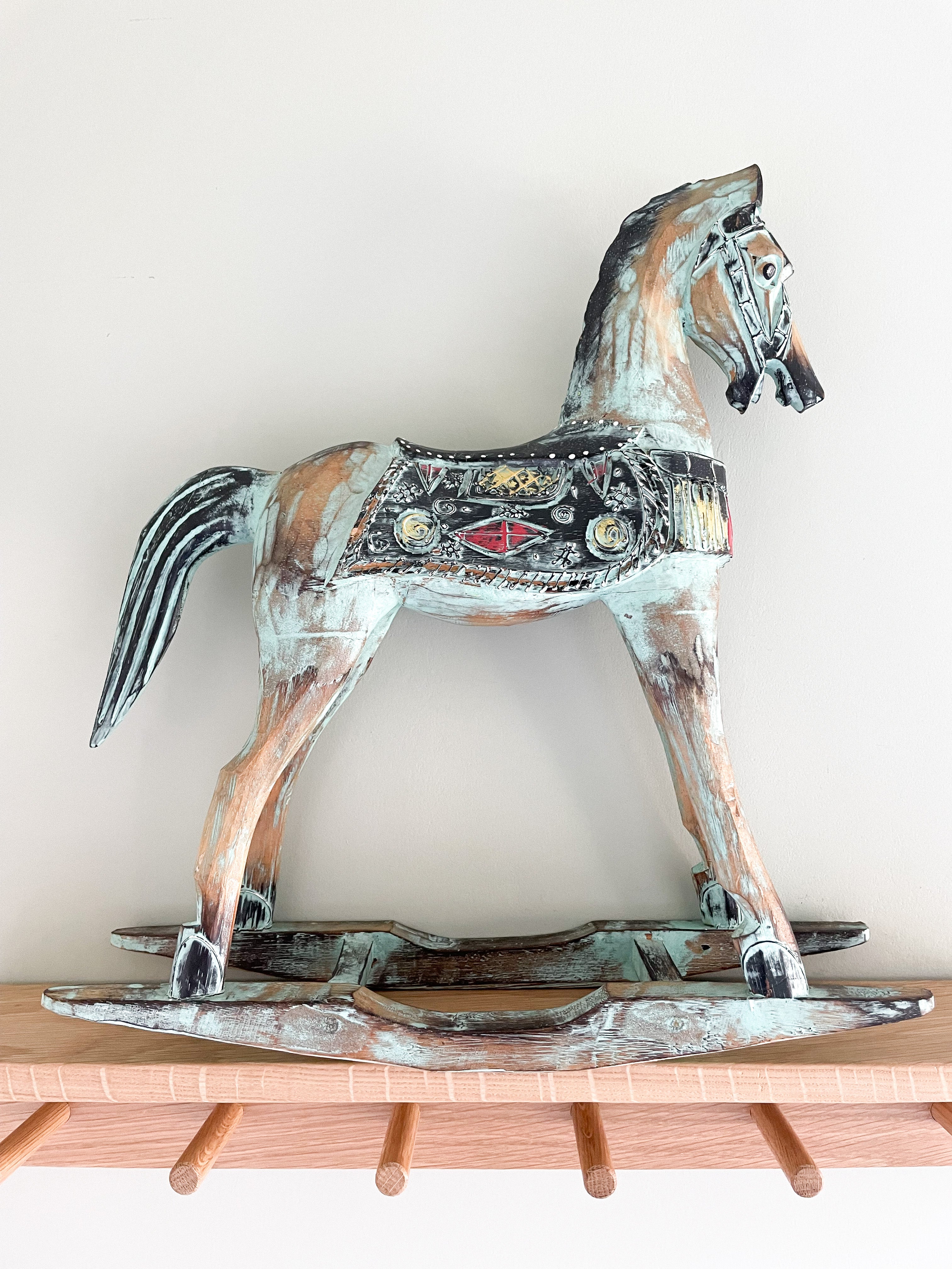 Vintage wooden folk art hand-painted large rocking horse - Moppet