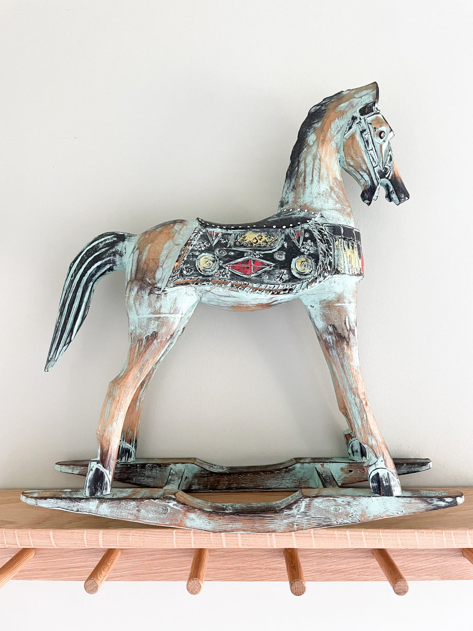 Vintage wooden folk art hand-painted large rocking horse – Moppet