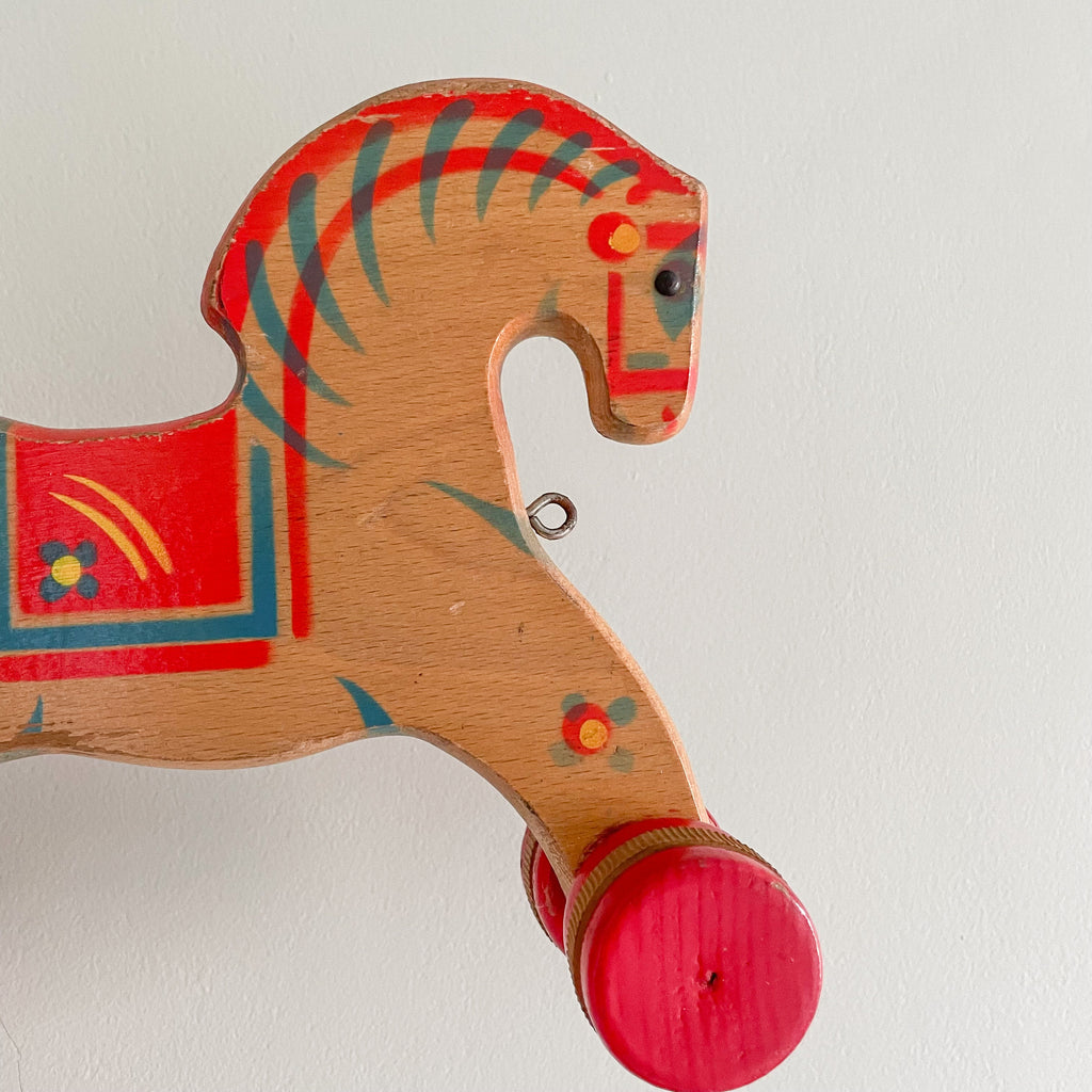 Vintage 1950s German wooden horse pull toy by Verhofa/Gecevo - Moppet